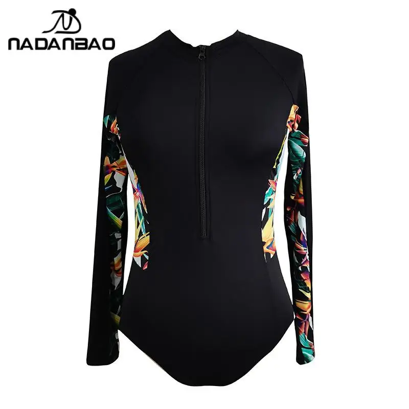 Nadanbao Sexy Hollow Out Bodysuit Swimsuit Women Black Surfing Wetsuit One Piece Swimsuit Female Designer Long Sleeve Swimwear