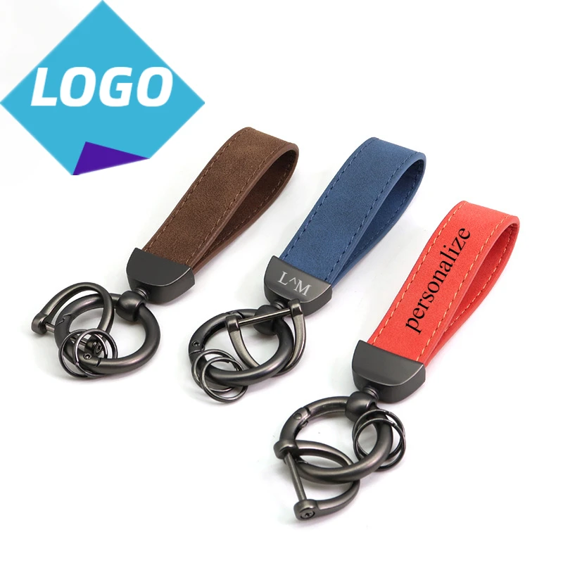 

Retro Vintage Suede Leather Custom Logo Keychain for Men and Women Personalized Company Name Keyring Laser Engrave Car Key Chain