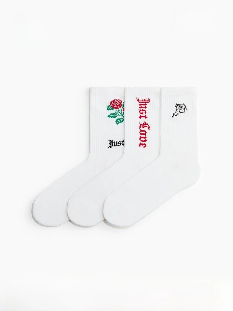

H&M Men's Patterned Socks 3 Pairs Set Casual Style Spring Summer New Arrival Cotton Nylon Spandex Blend Adult Size