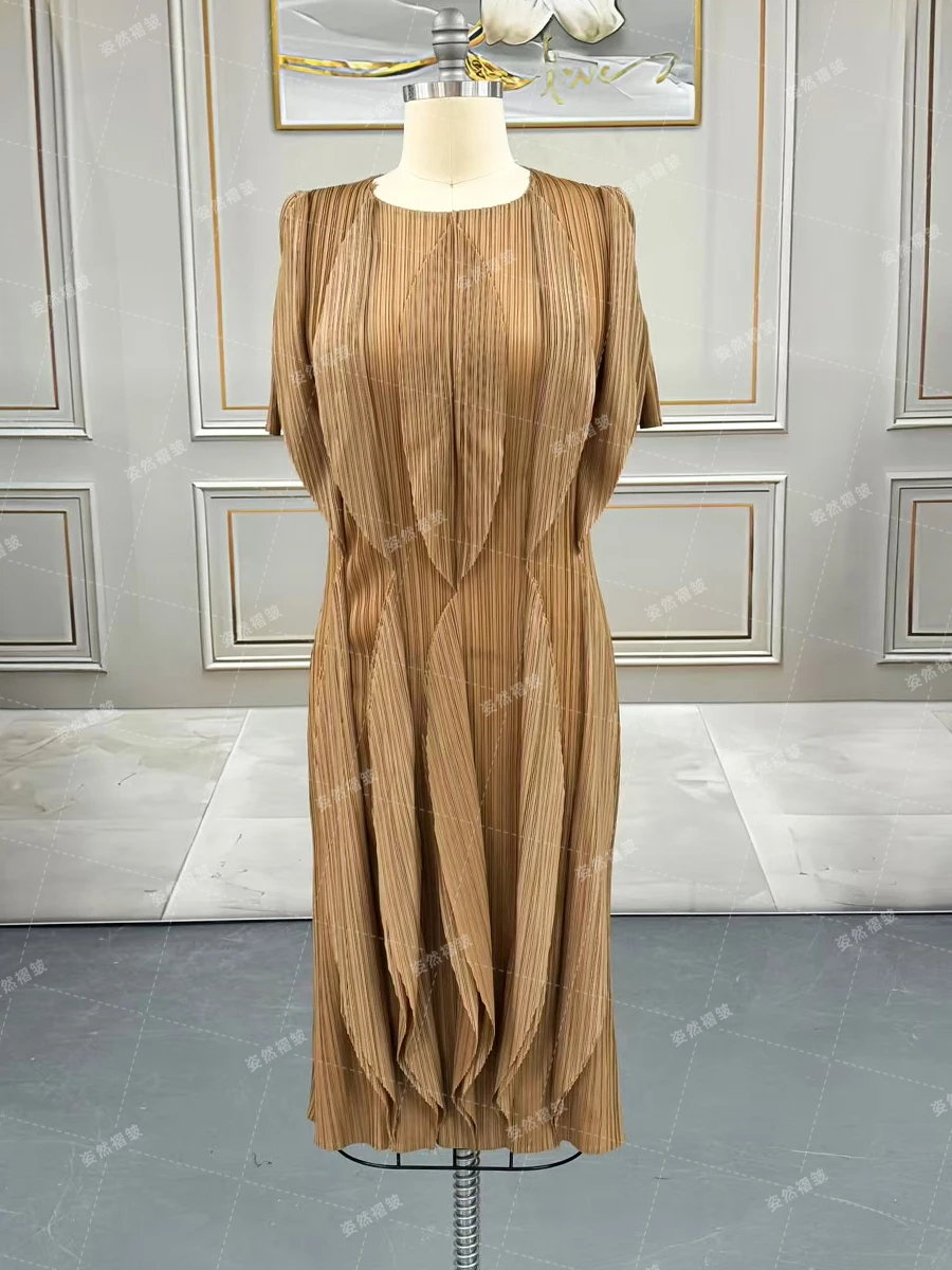 

Plus Size Luxury Dresses For Chubby Women Casual Elegant Party Formal Prom Ball Gowns Female Chic Evening Pleated Miyake Dress