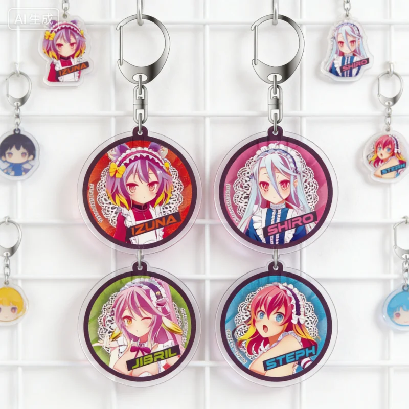 No Game No Life - Llaveros de acrílico de 6 cm con diseño de Sora, Shiro y Jibril, artículos coleccionables, decoración, regalos para festivales