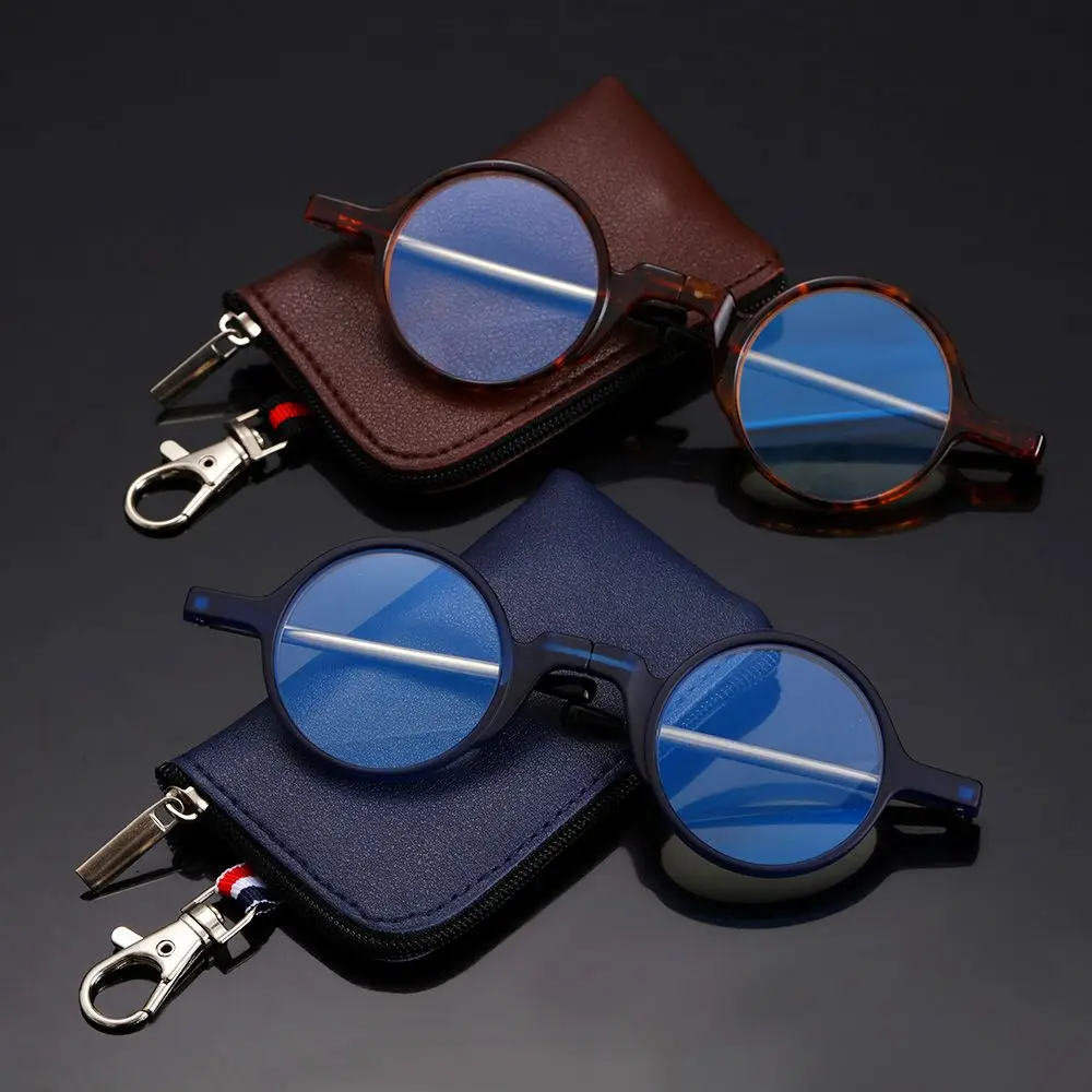 

Portable Folding Round Reading Glasses Vintage Mini Presbyopic Glasses Unisex With Keychain Case