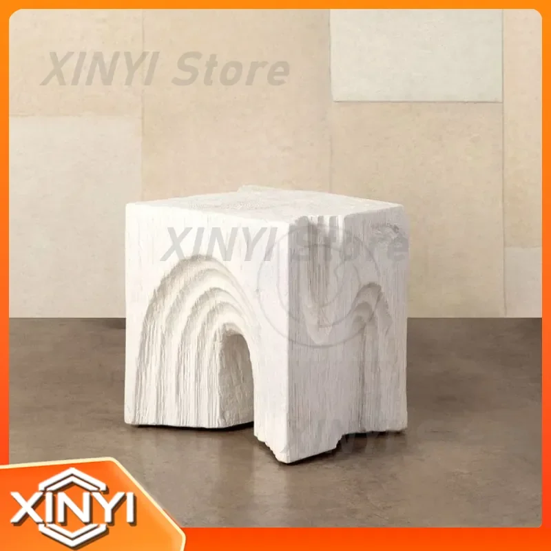 Yellow Travertine Four-Sided Slotted Geometry Marble Hexahedron Sculpture Table for Home Decor Living Room TV Cabinet Floor