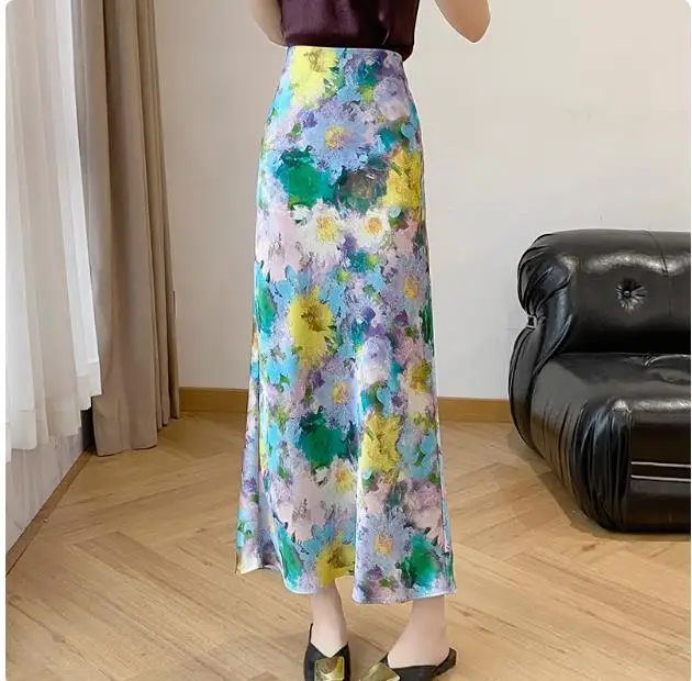 

Облегающая юбка-русалка в стиле ретро, ацетатная ткань с цветочным принтом, облегающая, с высокой талией, модная, средней длины