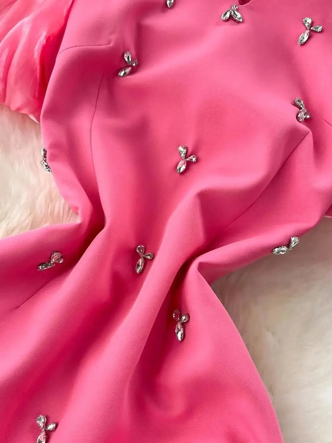 Sexy Puff Sleeve Summer Chic Dress Elegant Diamonds Party Club Dresses For Women Vintage Solid Slim Pencil Split Midi Vestidos