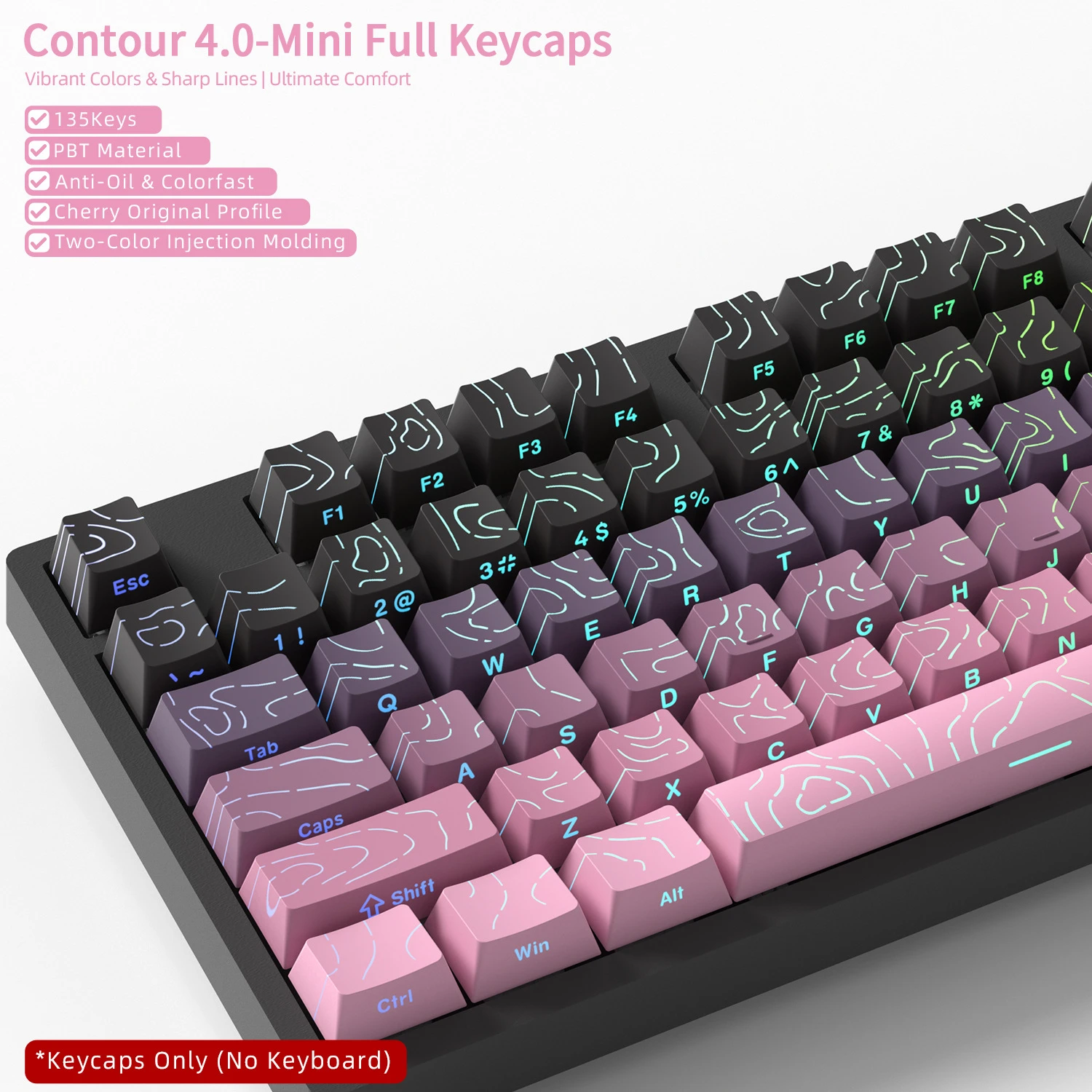 Contour Lines 4.0 Side Backlight Keycaps 135 Keys PBT Material Cherry Profile Double Shot For MX Switch Mechanical Keyboard