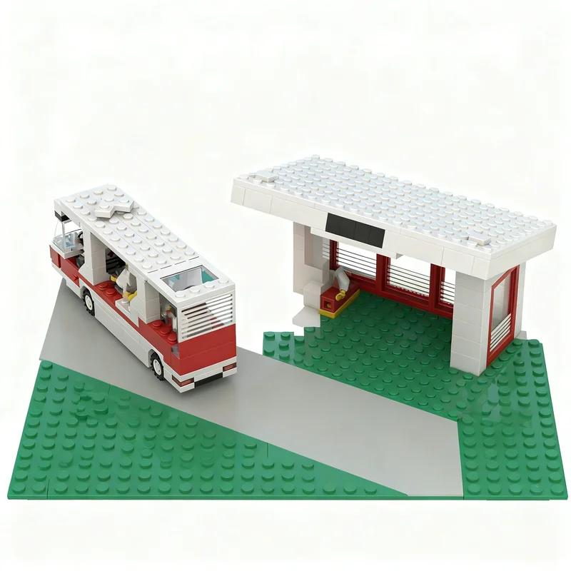 196pcs MOC Town Classic Bus Stop Model Building Blocks Christmas Gift Architecture Assemble DIY Toys Creative Idea Education