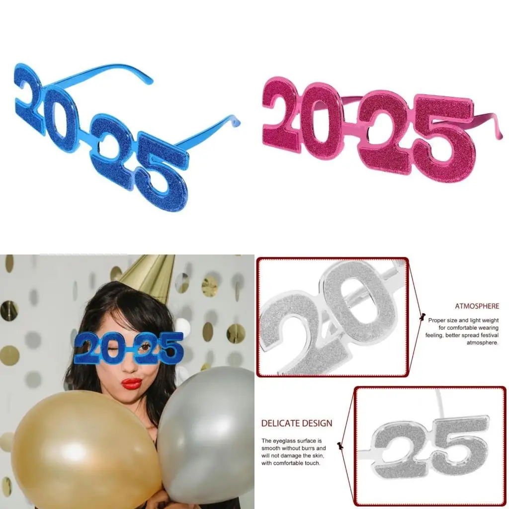 

R1WE New Year Eyeglasses 2025 Glasses Sunglasses Photo Booth Props Novelty Funny Glasses for 2025 New Year's Eve Party Decors