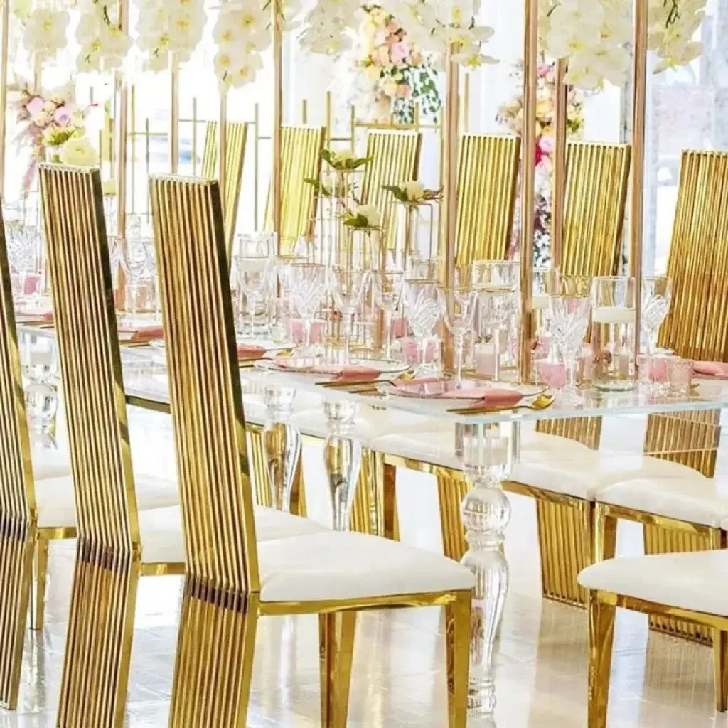 

Golden High Back Unique Piano Back Metal Wedding Event Chairs