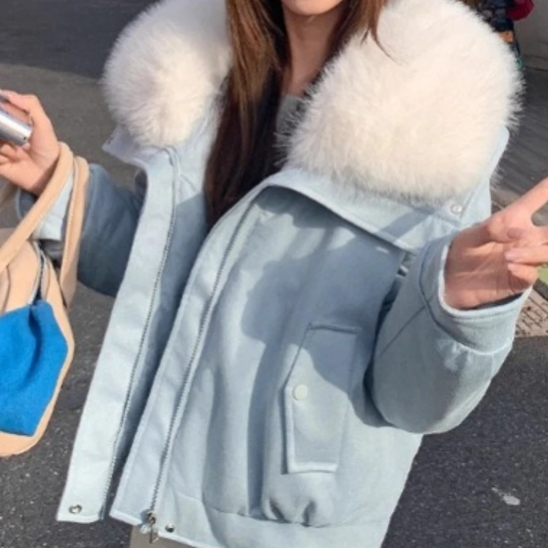 

New Style Big Fur Collar Cotton Jacket for Women Short Style Loose Temperament Winter Down Cotton Jacket