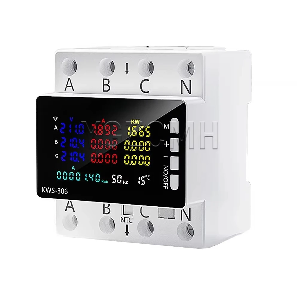 KWS-306 Tuya WIFI 3-phase 4-wire Power Meter AC85-290V Smart Life Voltmeter Rail Digital Meter Overvoltage Protection Switch