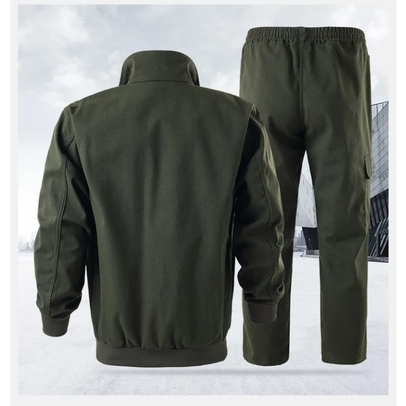 Men Women Thick Cotton Workwear Set Reflective Stripe Wear Resistant Welding Jacket Cargo Pants For Factory Workshop M 4XL