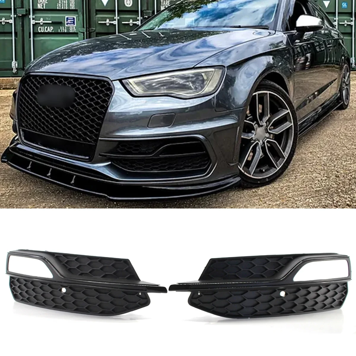 

Front Bumper Fog Light Cover Grill Grille Black For Audi A3 S3 S-Line 2013-2016