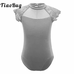 Ballet Leotards Girls Kids Flying Sleeves Gymnastics Leotards Mesh Splice Cutout Back Ballerina Ballet Dance Unitard Jumpsuit