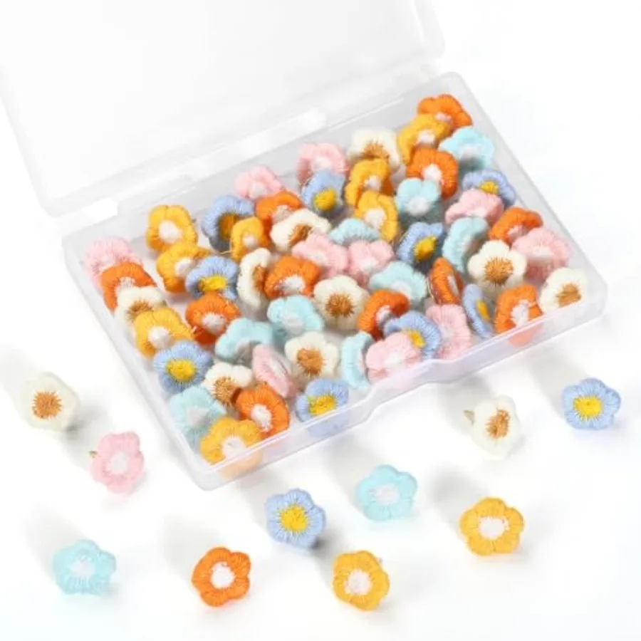 

72 Pieces 6 Colors Thumbtacks, Decorative Thumb Tacks, Flower Push Pins, Cute Push Pins for Bulletin Board, Photo Wall, Cork Bo