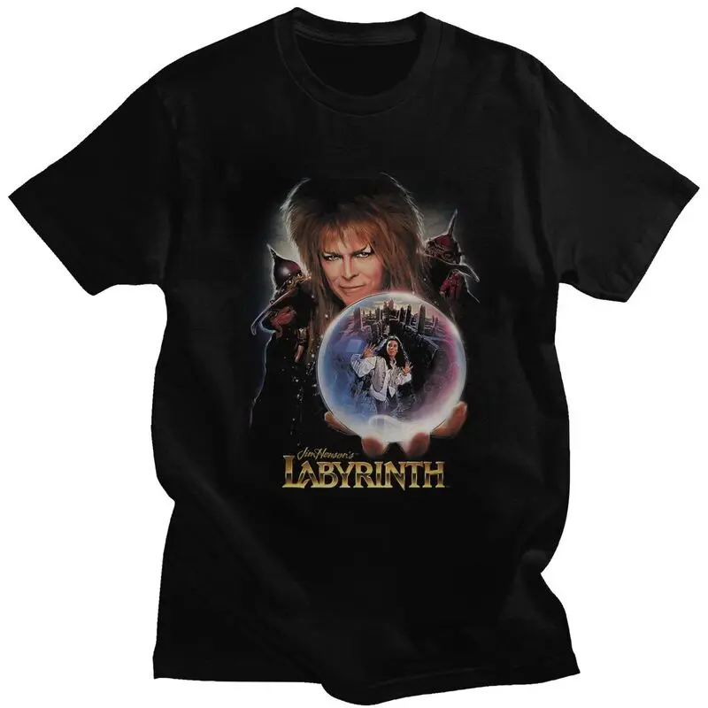 

Пользовательские футболки с лабиринтом Jareth The Goblin King для мужчин, футболки из чистого хлопка, повседневная футболка с короткими рукавами, одежда