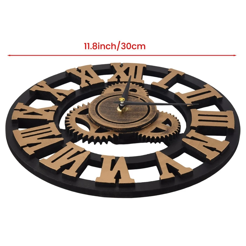 Large Wooden Wall Clock Vintage Gear Clock Us Style Living Room Wall Clock Modern Design Decoration For Home Clocks On The Wall image 5