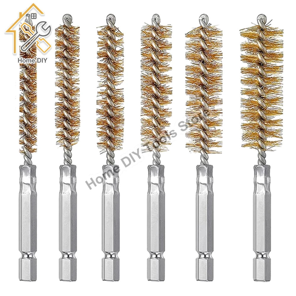 6Pcs Steel Bore Wire Brush Twisted Wire Stainless Steel Cleaning Brush With Handle 1/4 Hex Shank for Power Drill Impact Driver