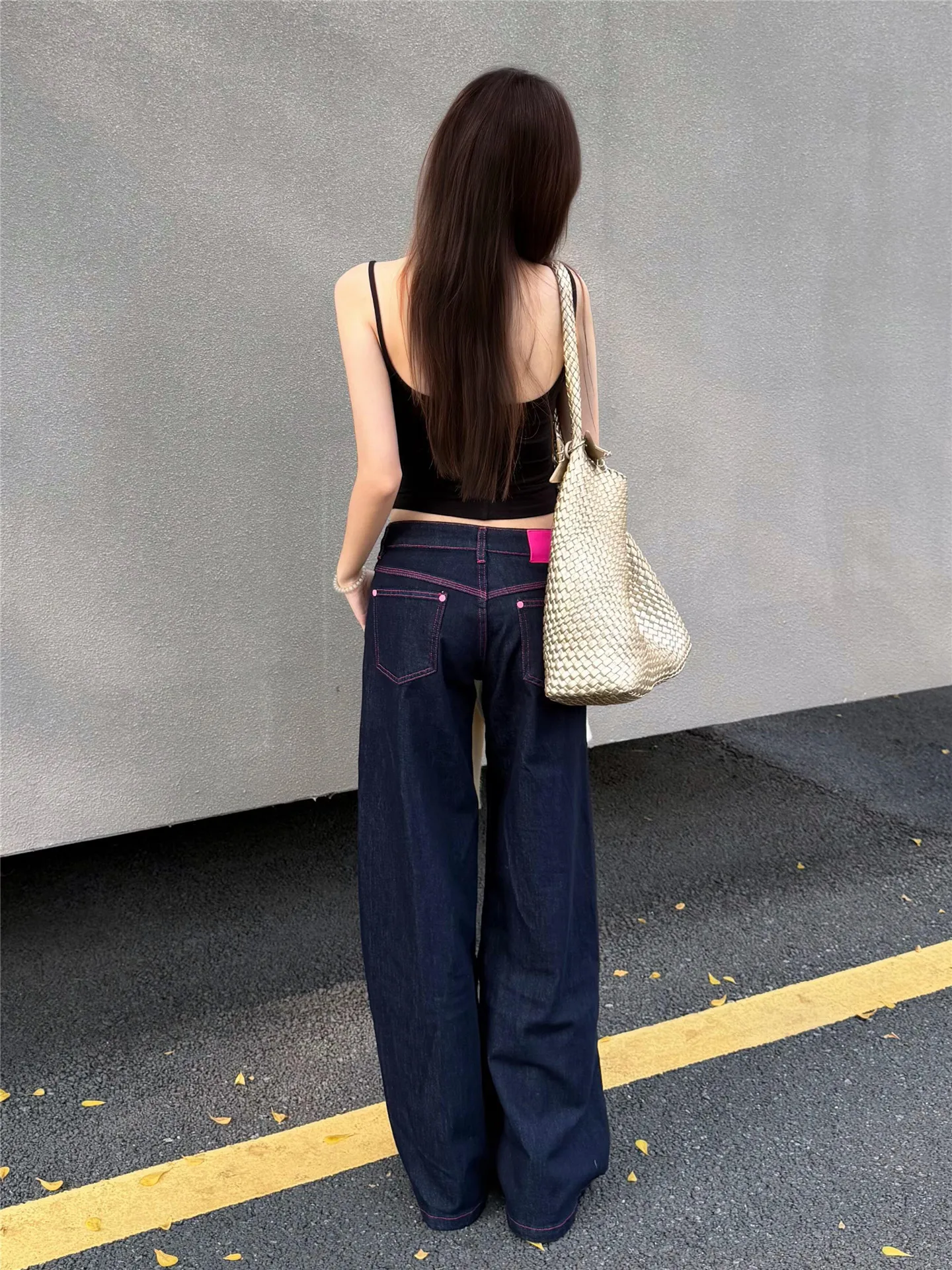 

American Retro Wide Leg Original Blue Jeans Loose Drapey Women's Extended Straight Leg Trousers Casual Cotton Low Waist