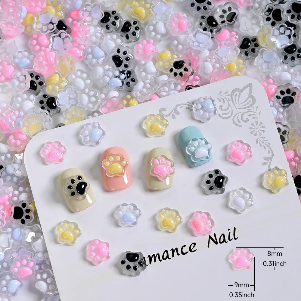 50 Stuks Leuke Doorschijnende Kat Poot Nail Art Charms Glow In The Dark Hars 3D Kat Poot Nail Decorat Platte Achterkant kat Poot Nail Steentjes
