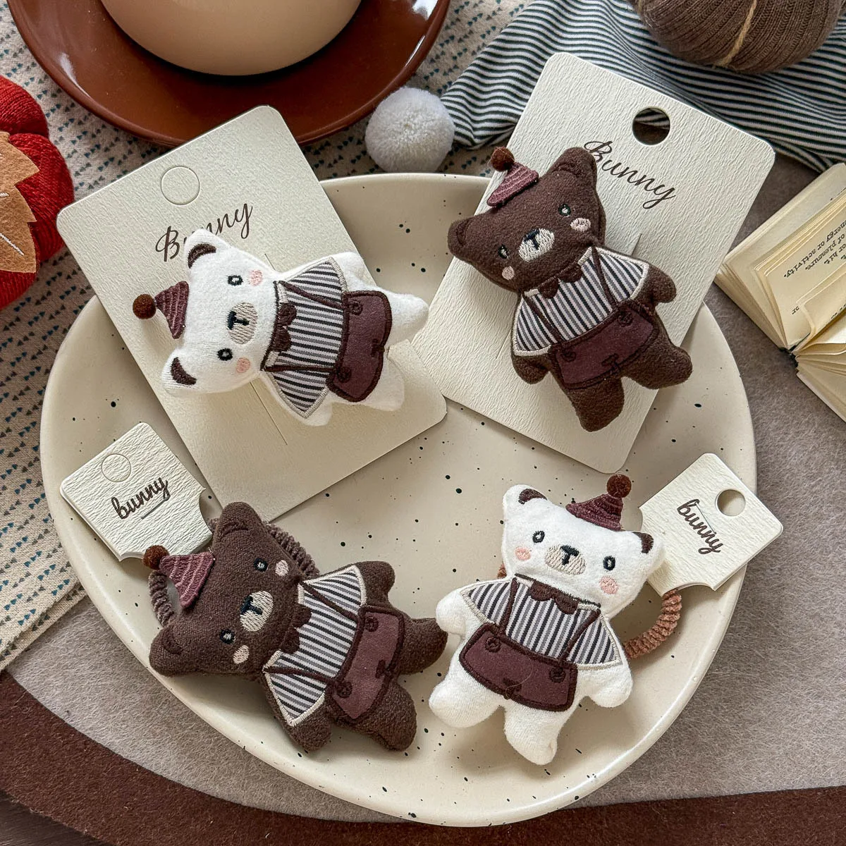 Hair Scrunchies Cartoon 3D Padded Stripe Overalls Bear Decor High Quality Lightweight Fabric Baby Hair Accessories