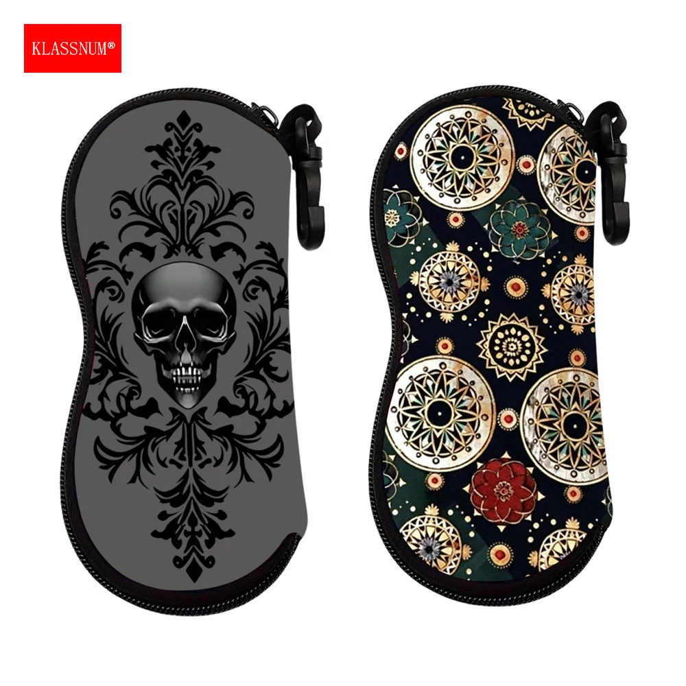 KLASSNUM Punk Design Glasses Case Soft Sunglasses Pouch With Carabiner Portable Eyeglass Bag for Women Men Glasses Organizer