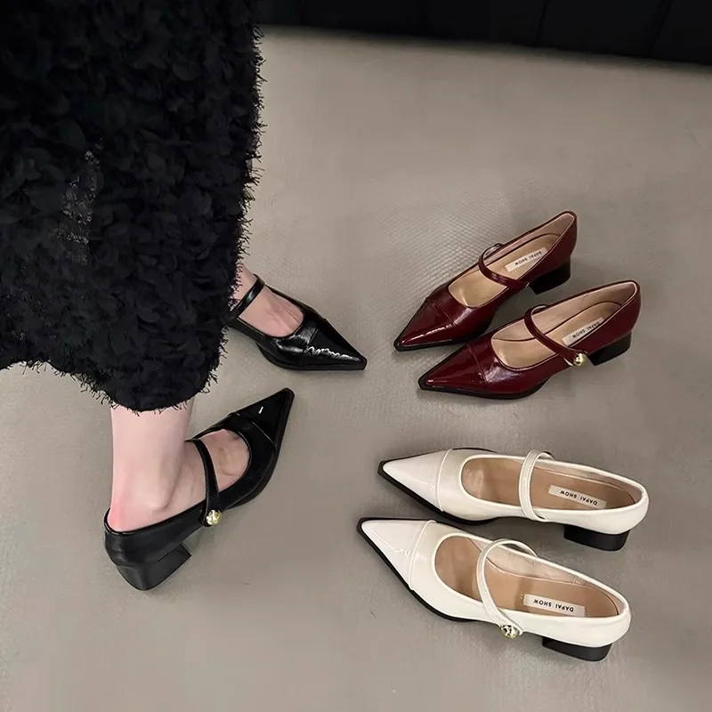 

Женские туфли-оксфорды с острым носком, удобные кожаные туфли в стиле ретро, высокие Туфли Мэри Джейн, с закрытым носком, на каблуке, осень-лето