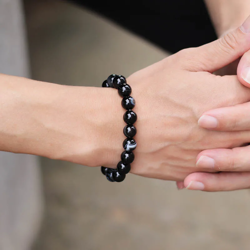 Gelang Manik-manik Melar Batu Permata 8Mm Gaya Sederhana Baru Pria Wanita Aksesori Tangan Batu Onyx Lava Mata Harimau Alami Pulseria