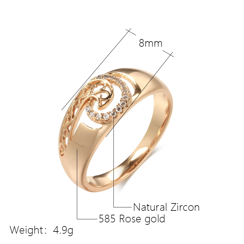 Vintage Pattern With Zircon Smooth Geometric Women Rings 585 Gold Color Fashion Fine Jewelry Party Wedding Rings Accessories