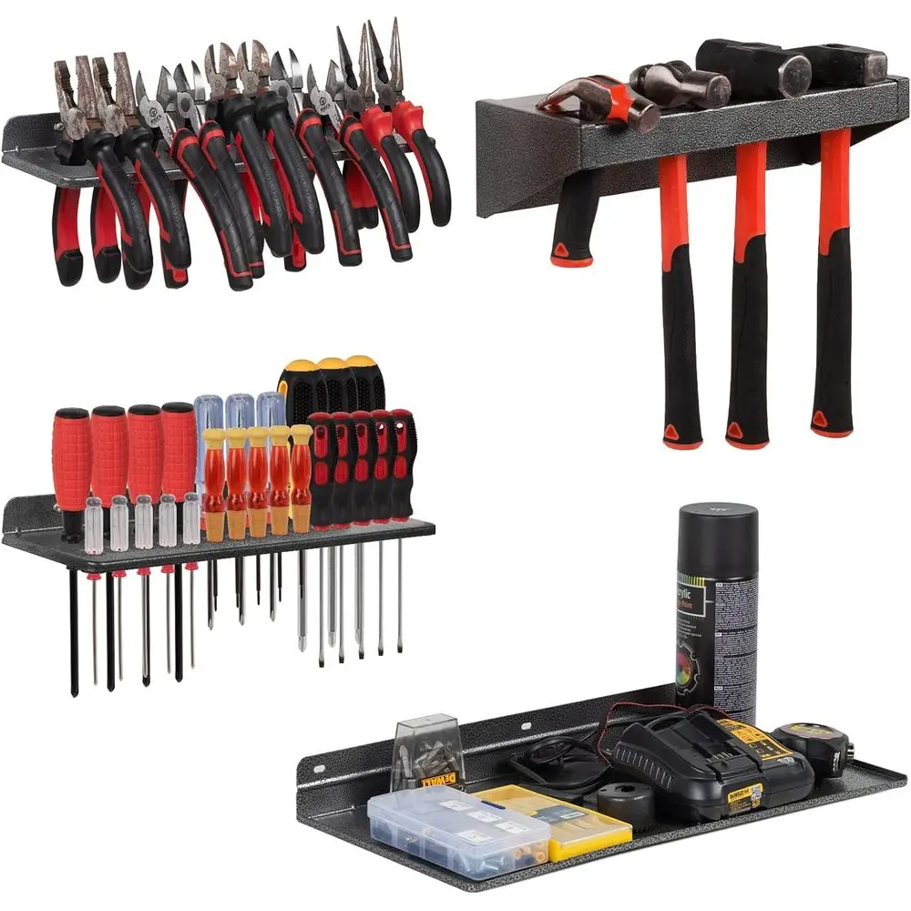 

4-Piece Wall-Mounted Metal Tool Organizer Set for Screwdrivers, Pliers, and Hammers - Garage & Workshop Storage