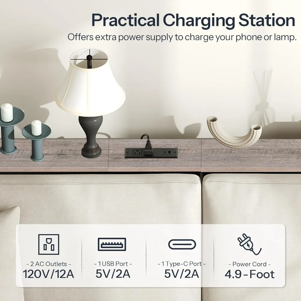 طاولة كونسول رفيعة 39.4 مع منافذ، وطاولة جانبية للأريكة موفرة للمساحة 5.9، وأثاث مدمج للمدخل