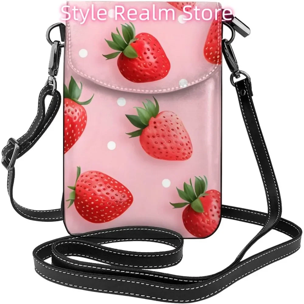 

Классическая женская сумка через плечо с клубничным принтом, маленькая дорожная сумка из искусственной кожи для мобильного телефона, легкий мини-кошелек для телефона, кошелек Cr