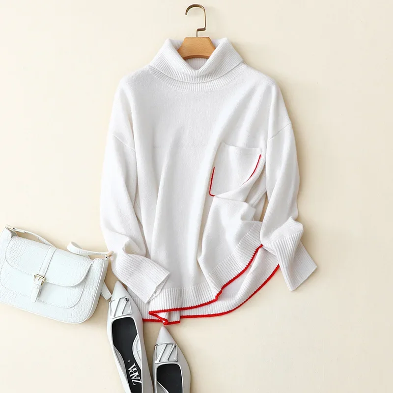 100% cashmere white turtleneck sweaters women fashion winter oversized pullover ladies softness knitwear