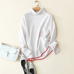 100% cashmere white turtleneck sweaters women fashion winter oversized pullover ladies softness knitwear