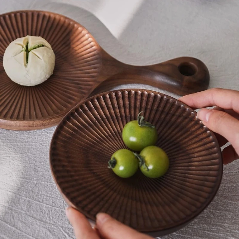 

Japanese Black Walnut Hand-carved Disc Retro Zen Dinner Tray Refreshment Tray Fruit Plate Decorative Plate 접시 Jewelry Dish