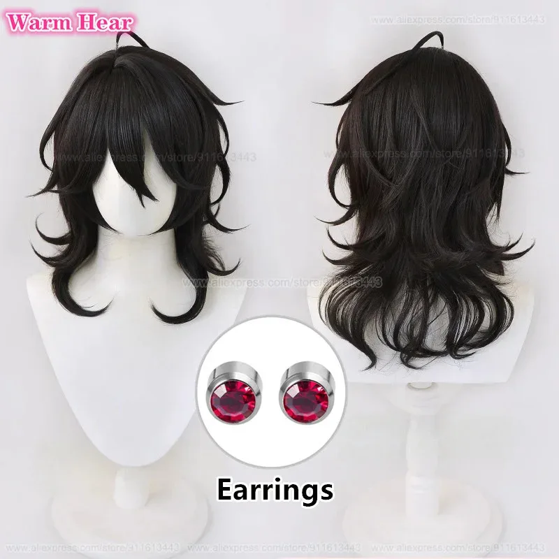 ساكوما ري لعبة اصطناعية ES للجنسين 50 سنتيمتر شعر مستعار أسود طويل وأقراط مقاومة للحرارة الشعر حفلة الهالوين تأثيري أنيمي الباروكات ob;8