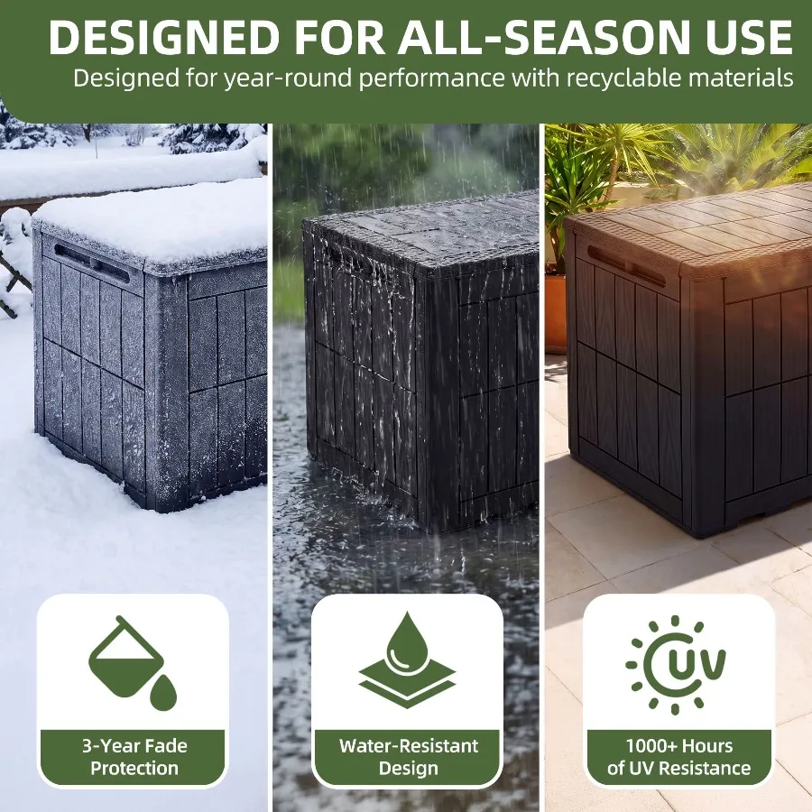 Uforic 110 Gallon Waterproof Outdoor Deck Box, Lockable Resin Storage Box, 2 Person Patio Storage Bench Cushions Garden Tools view 3