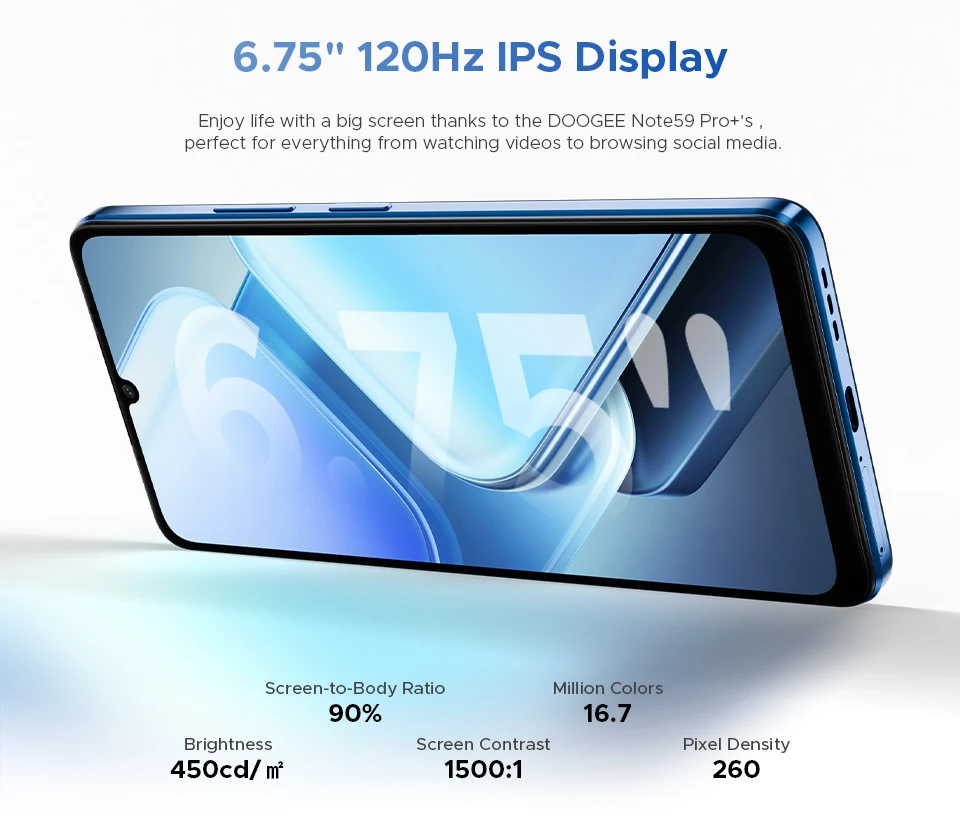 DOOGEE Note59 Pro+ 5G Smartphone Android 15 Global Version 6250mAh Battery 6.75'' 120Hz Display 12GB 512GB Mobile Phone NFC