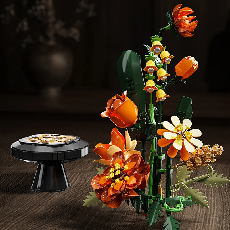 الإبداعية رومانسية زهرة باقة زهرية اللبنات فكرة ديكور المنزل زهرة أبدية ألعاب البناء الفتيات هدية عيد الحب