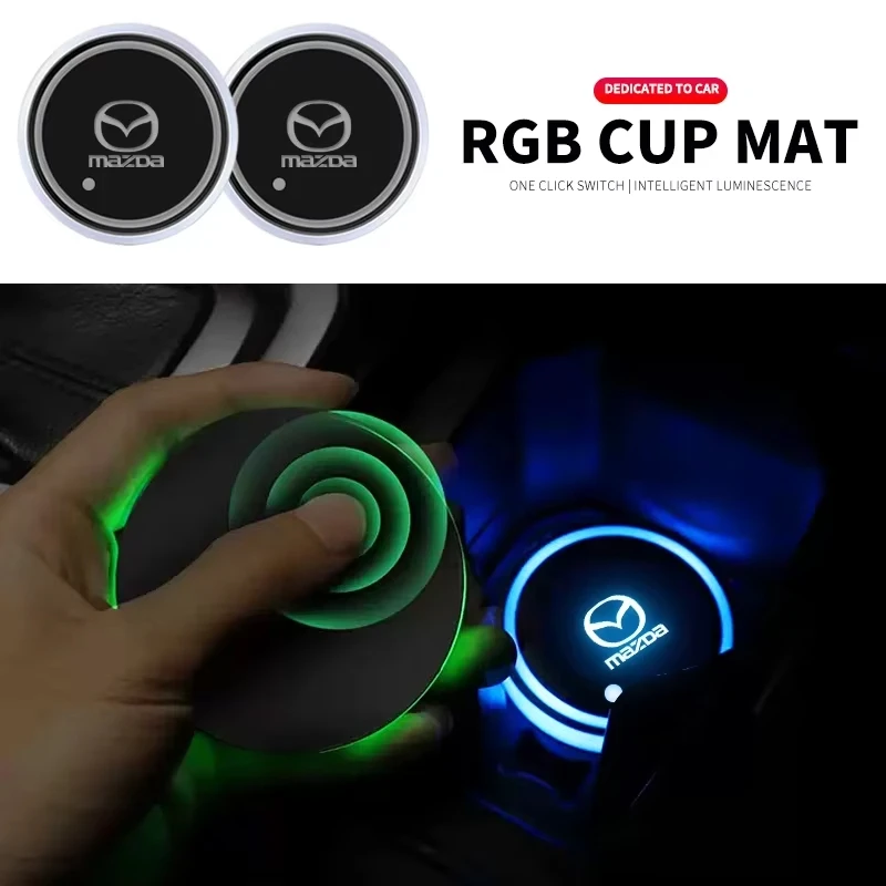 Portavasos para Auto con Luz de Logotipo, Carga USB, Posavasos Luminoso para Mazda 2 3 5 6 M5 Ms CX-4 CX-5 CX6 M3 M6 MX3 MX5, Accesorios para Auto