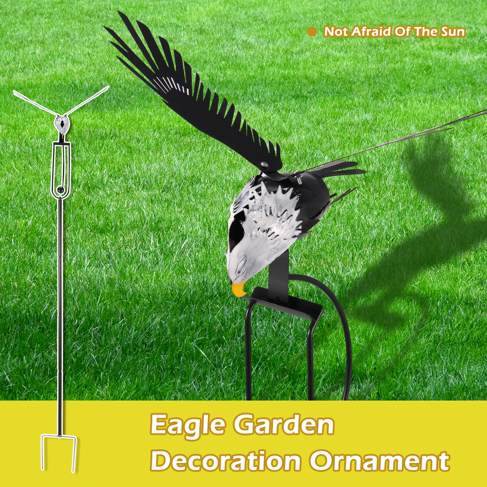 Iron Owl Wind Spinner Wing Flapping Owl Wind Chime Outdoor Eagles Metal Windmill Weather Resistant Eagle Garden Stake Decoration
