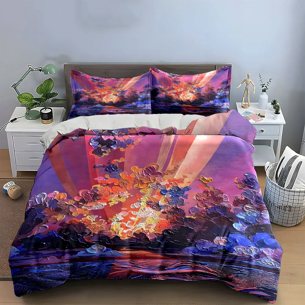 Colorful Sunset Art Decoration Set Bedding Set with 1 Duvet Cover 2 Pillowcases Single Double King Queen, Gift