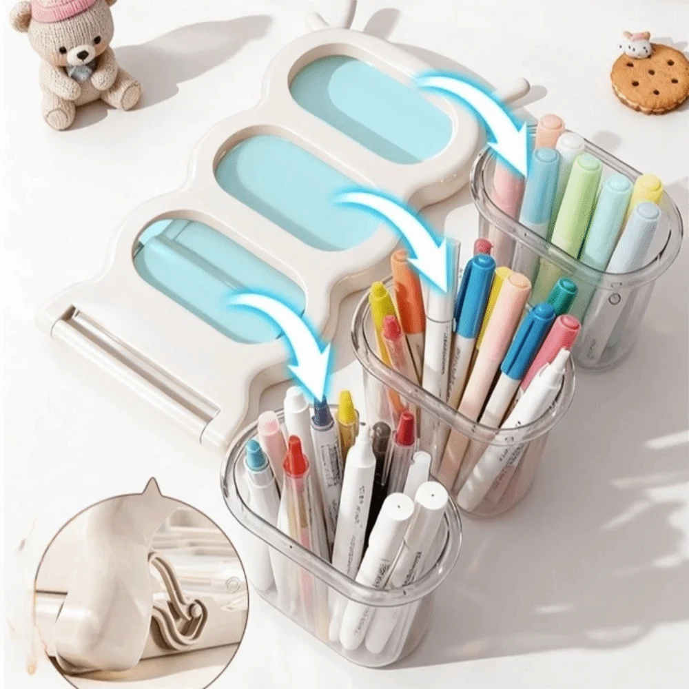 

Large Capacity Desktop Storage Box Slanted Insert Folding Pen Holder Partitioned Removable Stationery Storage Box