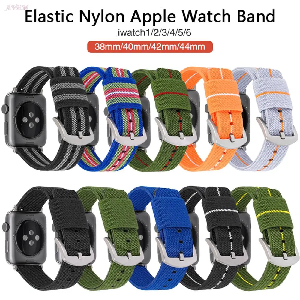 Nylon Strap for Apple Watch Band 44mm 40mm 42mm 38mm Sport Elastic Metal Buckle Wrist Bracelet for iWatch Series 1 2 3 4 5 6 SE