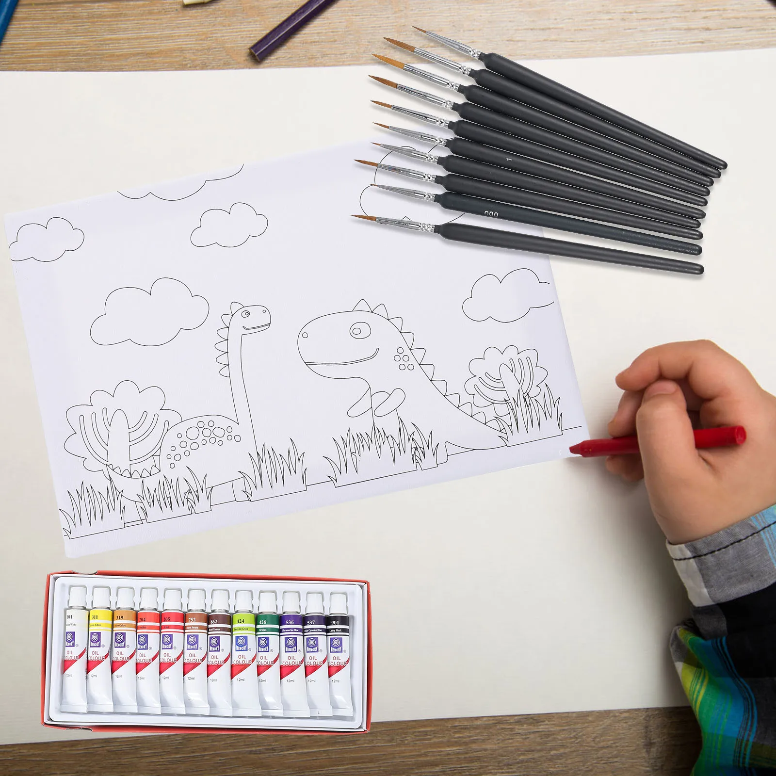 

10 Pcs Paint Brushes Set Wooden Aluminum Nylon Lightweight Ergonomic Design Watercolor Acrylic Oil Painting Nail Art DIY