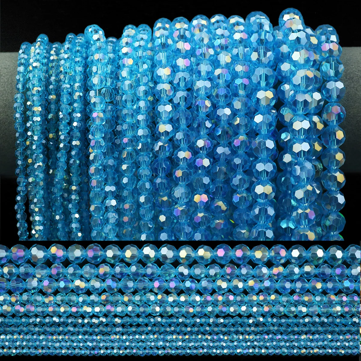 20-200pcs Austrian Crystal Glass Beads AB Lake Blue Faceted Round Spacer Loose Beads For Jewelry Making DIY Bracelets Necklaces