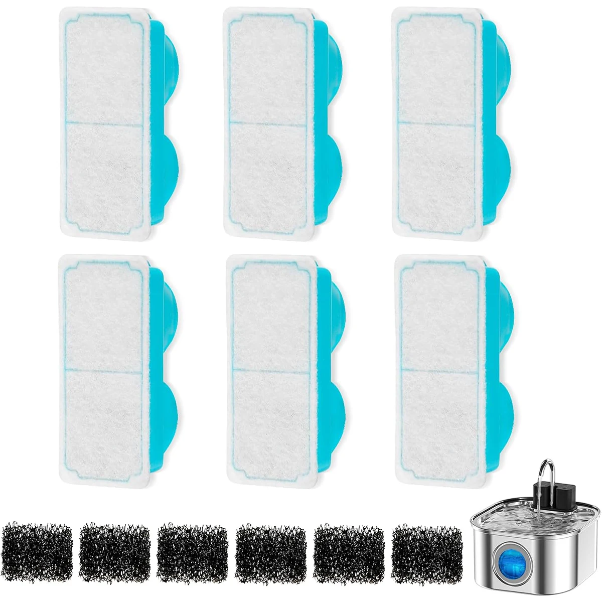 1 Set(12 PCS) Cat Water Fountain Filter for 108oz/3.2L Wireless Cat Water Fountain,Battery Operated Stainless Steel Pet Fountain