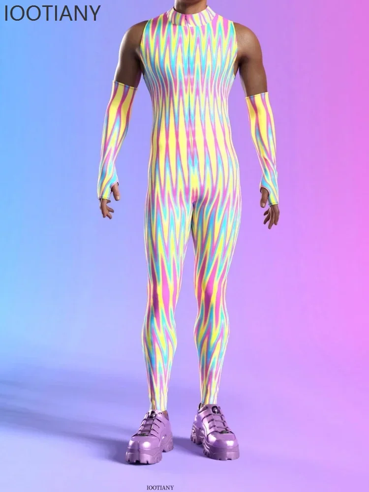 Косплей Хэллоуин мужской сексуальный красочный 3d принт киберпанк боди с мышцами праздничная вечеринка робот сценическое ролевое представление Cos