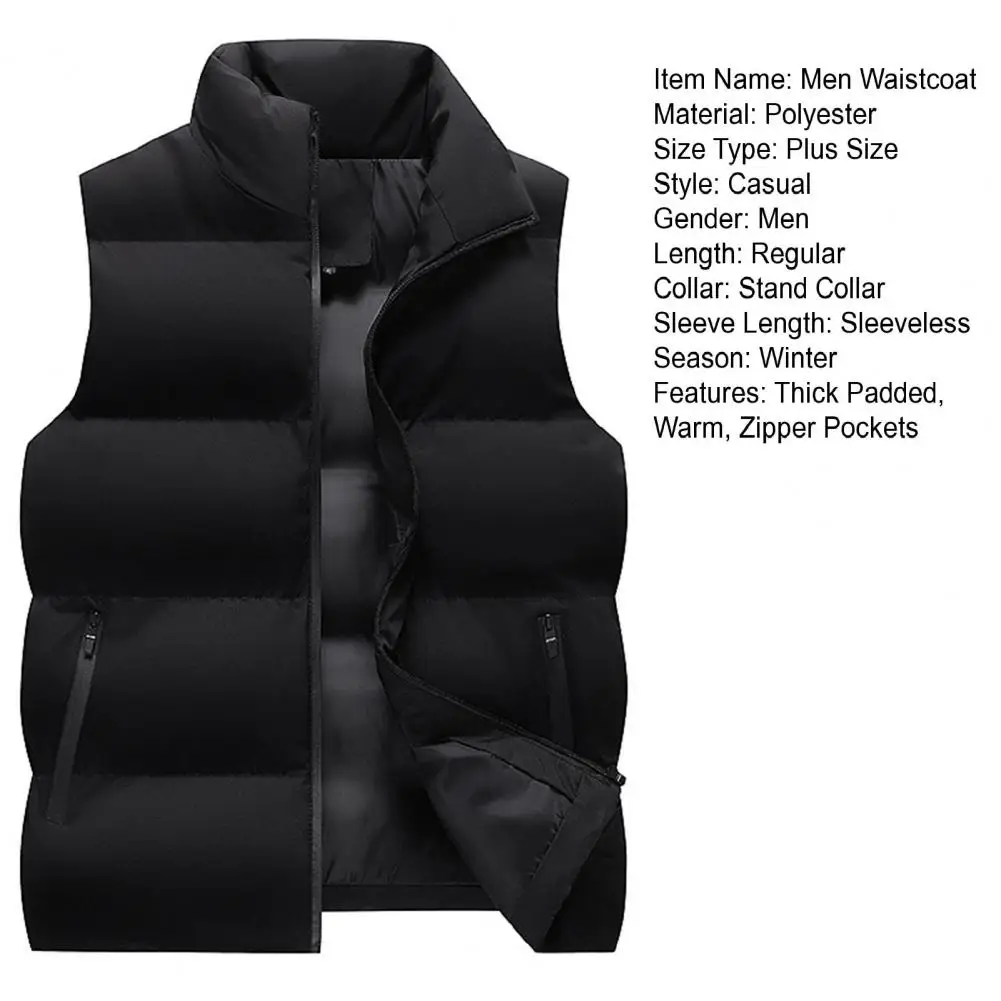 Men Waistcoat Thick Padded Cotton Vest Windproof Sleeveless Winter Outderwear Neck Protection Zipper Cardigan Men Winter Coat