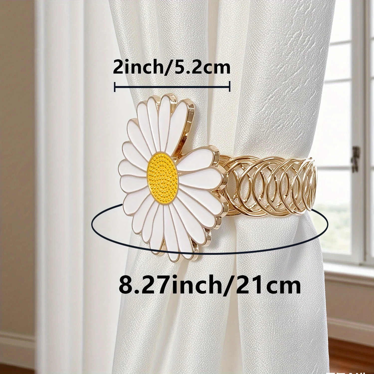 大きなデイジーの金属カーテンフック2個、リビングルーム、寝室、書斎の装飾に最適、耐久性とファッショナブルなカーテン固定